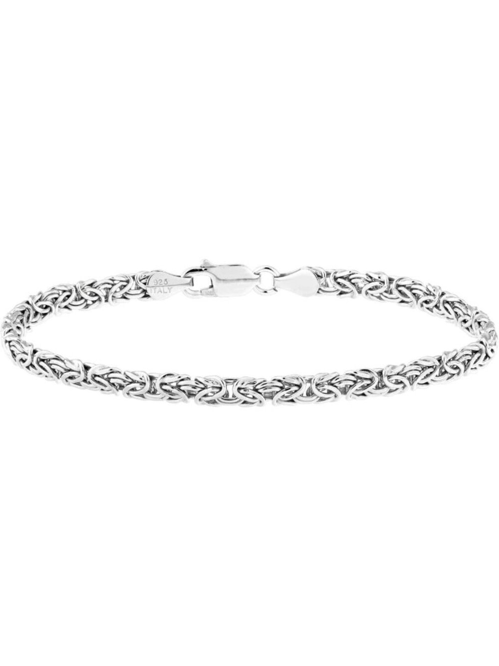 Sterling Silver 4mm Flat Byzantine Link Chain Bracelet for Women & Teens, Made